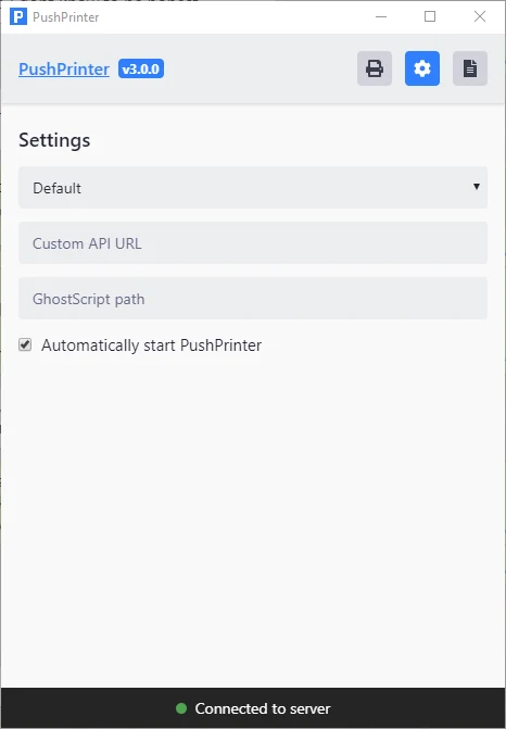 Image 1.1 - 'Automatically start PushPrinter' button